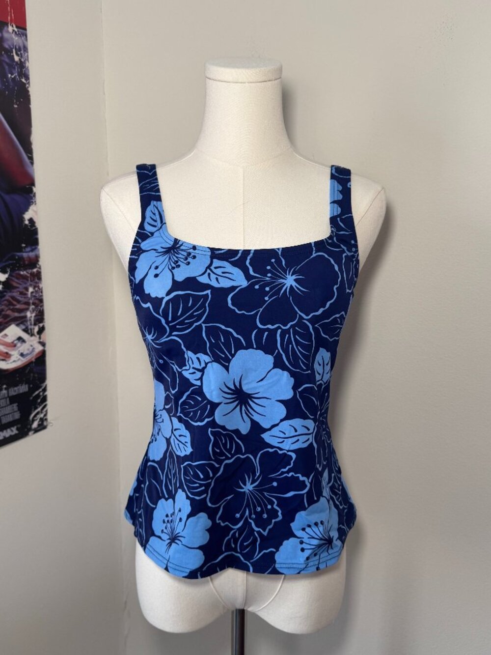 Land's End Retro Royal and Light Blue Tank Top Swim Top